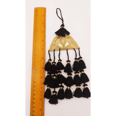 Gold Hand Embroidered Black Tassels Latkans, Tiered Tassels, Boho Chic Tassels
